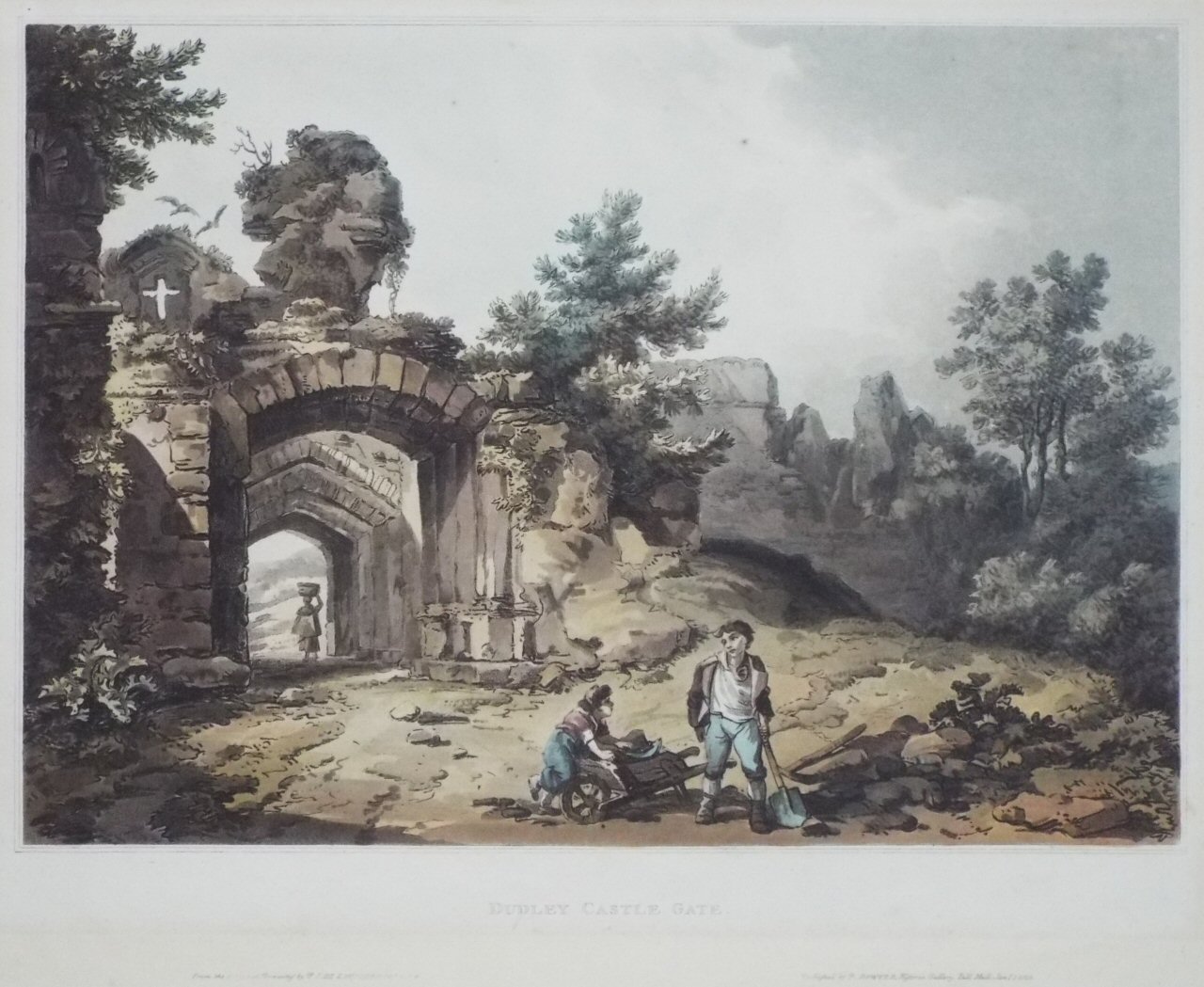 Aquatint - Dudley Castle Gate. - Pickett